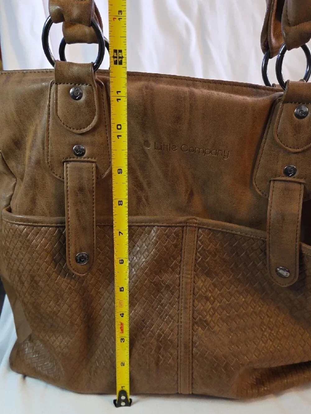 Brown Leather Woven Detail Baby Bag Tote -  Spacious Designer-Inspired Carryall